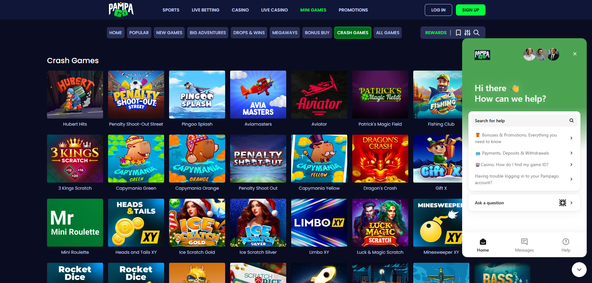 Using the fast and helpful live chat for PampaGo Casino customer support.